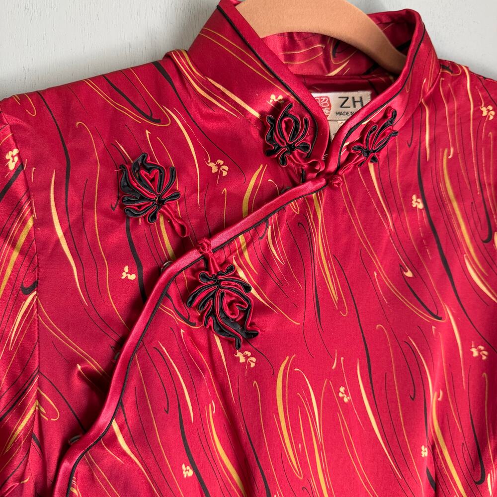 Vintage Chinese Qipao Women's XS/32 Red Black 100% Dress Mandarin Collar Retro - Picture 6 of 12